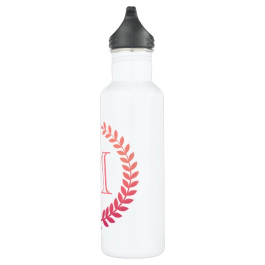 Roze Laurel Wreath Monogram Waterfles (Rechts)