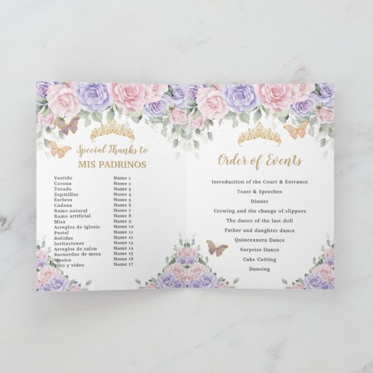 Roze Lavendel Bloemen Quinceañera Orde der Gebeurt Programma (Binnen)