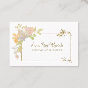 ** Roze Lavendel Elegante Gouden Glitter Bloem Visitekaartje