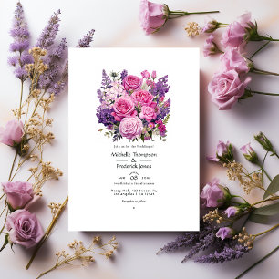 Roze-lavendel en bijna-mauve bloemen bruiloft kaart
