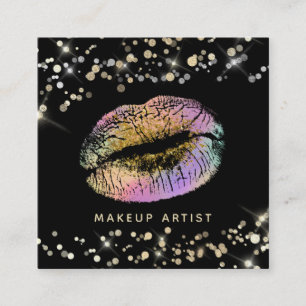 *~* Roze Lavendel Gouden Glitter Pastel Lips Make- Vierkante Visitekaartje