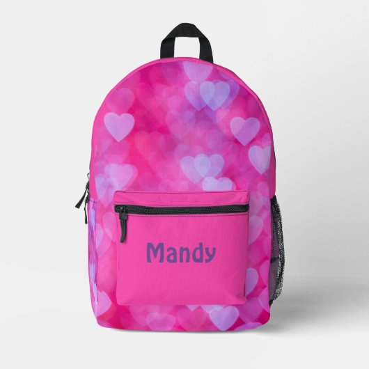 Roze & Lavendel Harten gepersonaliseerd Bedrukte Rugzak (Voorkant)