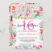 Roze lavendel los bloemengoud script Sweet 16 Kaart (Voorkant / Achterkant)