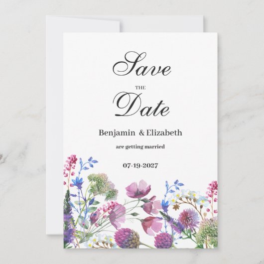 Roze lavendel paarse wilde bloem Save the Date Kaart (Voorkant)