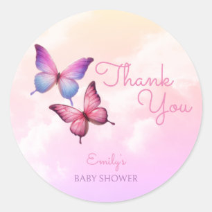 Roze lavendel vlinder Baby shower Ronde Sticker