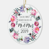 Roze lavender Eerste Kerstmis als de heer & mevrou Keramisch Ornament (Links)