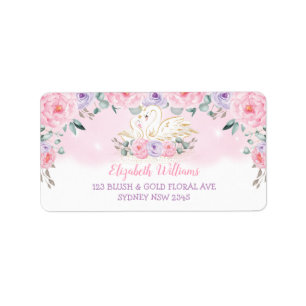 Roze lavender Floral Swan Princess Return Address Etiket