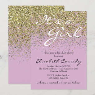 roze lavender & Gold Glitter Baby shower Uitnodige Kaart