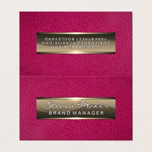 Roze leder | Goud metaal Visitekaartjes (Buitenkant ongevouwen)