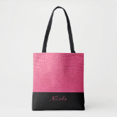 Roze lederen getextureerde gepersonaliseerde Canva Tote Bag (Voorkant)