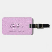 Roze lederen monogram bagagelabel (Voorkant horizontaal)