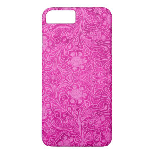 Roze lederen print bloemmotief 	iPhone 8 plus / 7 plus hoesje