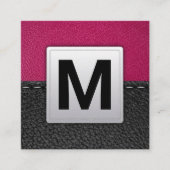 Roze leer | Gestikt leer Vierkante Visitekaartje (Voorkant)