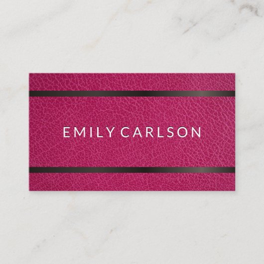 Roze leer | Metalen accentbalk Visitekaartje (Voorkant)