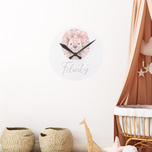 Roze Leeuw Boho Waterverf Kwekerij Ronde Klok