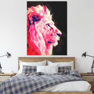 Roze Leeuwen Majesteit op Zwarte Canvas Afdruk