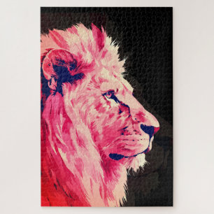 Roze Leeuwen Majesteit op Zwarte Canvas Legpuzzel