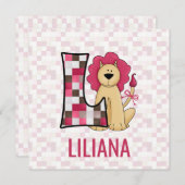 Roze leeuwenkast L Kinderen Birthday Partij Kaart (Voorkant / Achterkant)