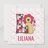 Roze leeuwenkast L Kinderen Birthday Partij Kaart (Voorkant)