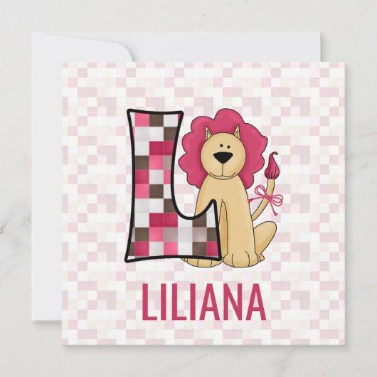 Roze leeuwenkast L Kinderen Birthday Partij Kaart (Voorkant)