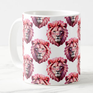 Roze Leeuwenkop Dierpatroon Ontwerp Wit Koffiemok