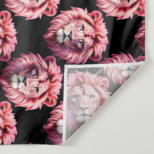 Roze Leeuwenkop Dierpatroon Ontwerp - Zwart Wandkleed