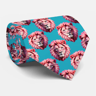 Roze Leeuwenkop Dierpatroonontwerp Blauw Stropdas