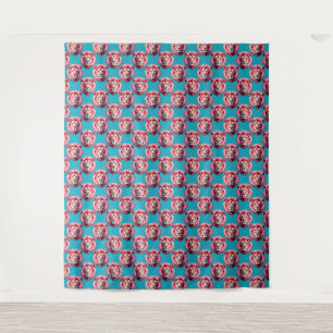 Roze Leeuwenkop Dierpatroonontwerp Blauw Wandkleed