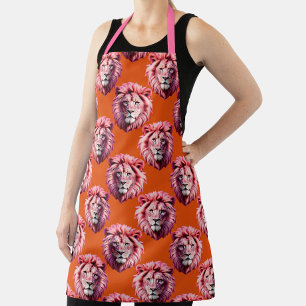 Roze Leeuwenkop Dierpatroonontwerp Oranje Schort