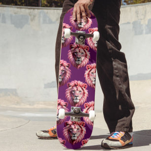 Roze Leeuwenkop Dierpatroonontwerp Paars Skateboard
