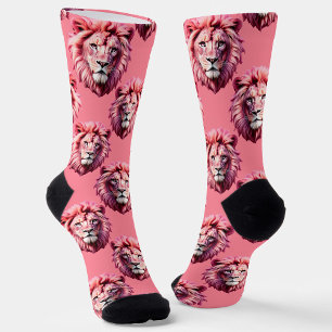 Roze Leeuwenkop Dierpatroonontwerp Roze Sokken