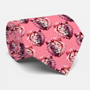 Roze Leeuwenkop Dierpatroonontwerp Roze Stropdas