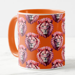 Roze Leeuwenkop Dierprint Ontwerp Oranje Mok