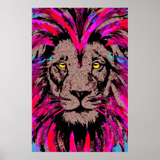 Roze leeuwenkop - Lion Face Portret Poster tekenen