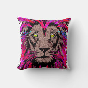 Roze leeuwenkop - Lion gezichtsveld Portret tekeni Kussen