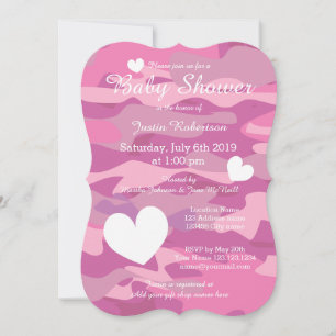 Roze leger camo babyshower uitnodigingen met hartj
