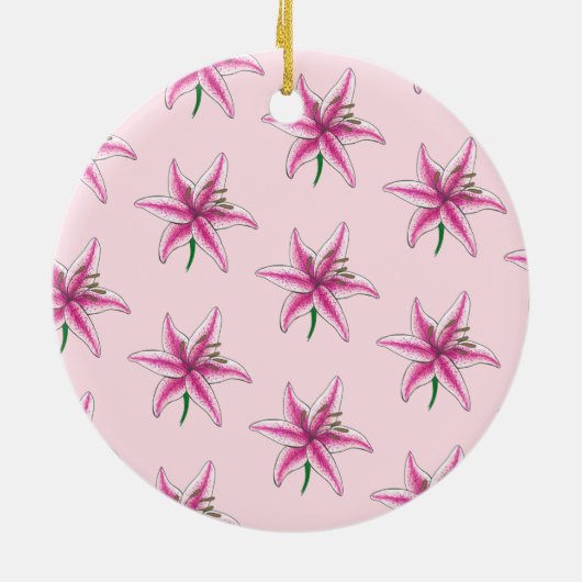 Roze lelie bloem bloemen bruiloft bruidsfeest keramisch ornament (Achterkant)