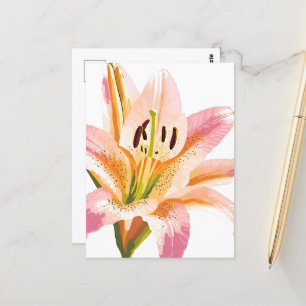 Roze Lelie Bloem Waterverf Bloemschildering Briefkaart