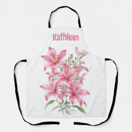 Roze Lelie Bloemen gepersonaliseerd Schort
