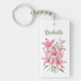 Roze Lelie Bloemen gepersonaliseerd Sleutelhanger