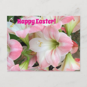 Roze lelie “Happy Pasen” ansichtkaart Feestdagenkaart