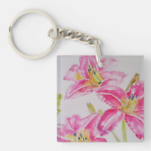 Roze lelie Lelies Aquarel Schilderij Bloemstuk Sleutelhanger