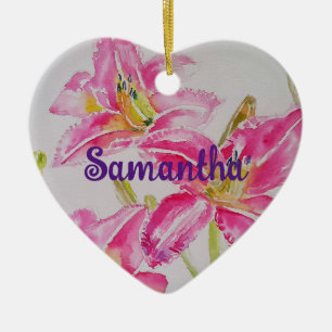 Roze Lelie Lelies Waterverf Kunstbloem Keramisch Ornament
