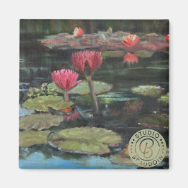 Roze Lelie op Donkergroen—Koelkast Magnet Magneet