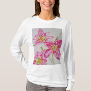 Roze Lelie Waterverf bloemen Womens T Shirt