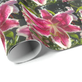 Roze lelies roze tropische bloemen roze bloemig cadeaupapier (Rol Hoek)