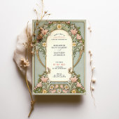 Roze lelies Spring Art Nouveau bruiloft Kaart