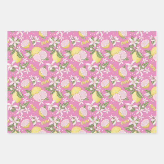 Roze Lemon Verjaardag Wrapping Sheets Inpakpapier Vel (Voorkant)