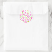 Roze lentbloemen ronde sticker (Tas)