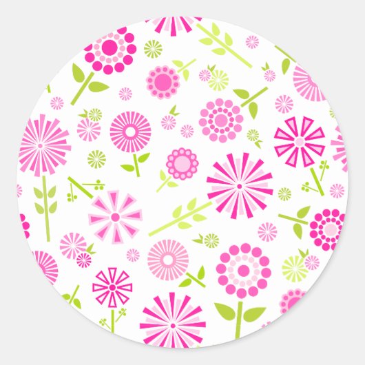 Roze lentbloemen ronde sticker (Voorkant)